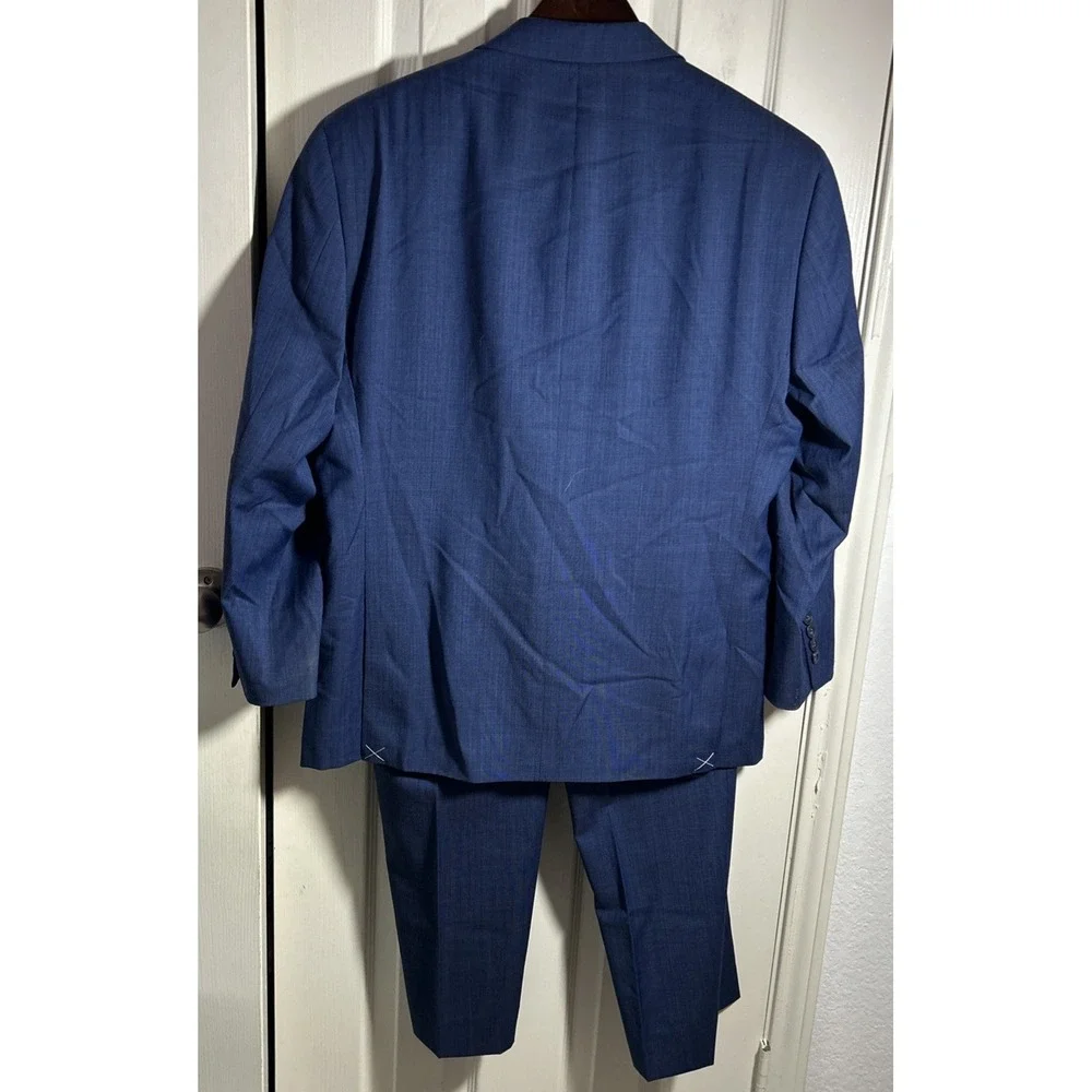 Michael Kors Mens Classic Fit Plaid Stretch Wool Blend Suit Blue 42S 36